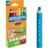 Bic Kids Multisuperficie Pack de 6 Lapices de Colores + Sacapuntas - Cuerpo Triangular - Minas Borrables en Superficies No Poros