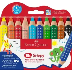 Faber-Castell Grippy Pack con 10 Lapices de Colores Gruesos Mina XXL Suave - Forma Triangular con Grip - Colores Surtidos | Ahor