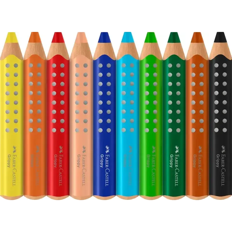 Faber-Castell Grippy Pack con 10 Lapices de Colores Gruesos Mina XXL Suave - Forma Triangular con Grip - Colores Surtidos | Ahor
