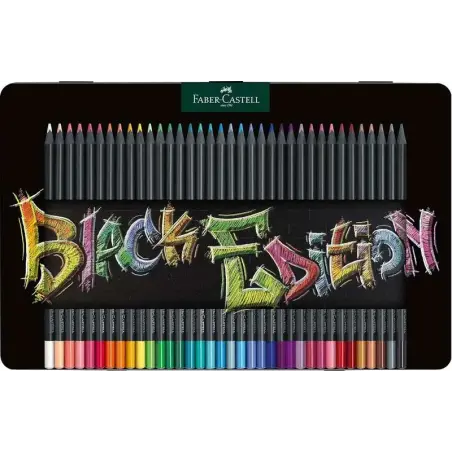 Faber-Castell Black Edition Caja Metalica de 36 Lapices de Colores - Mina Supersuave - Madera Negra - Ideales para Dibujo sobre