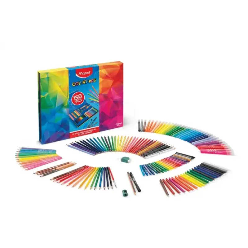 Maped Color`Peps Pack de 150 Piezas para Colorear con Rotuladores, Lapices de Colores Fuertes, Infinity, Aqua, Pastel y Duo Worl