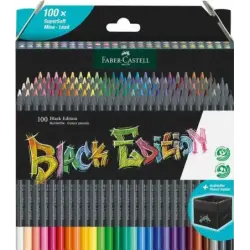 Faber-Castell Black Edition Pack de 100 Lapices de Colores - Mina Supersuave - Madera Negra - Ideales para Dibujo sobre Papel Cl