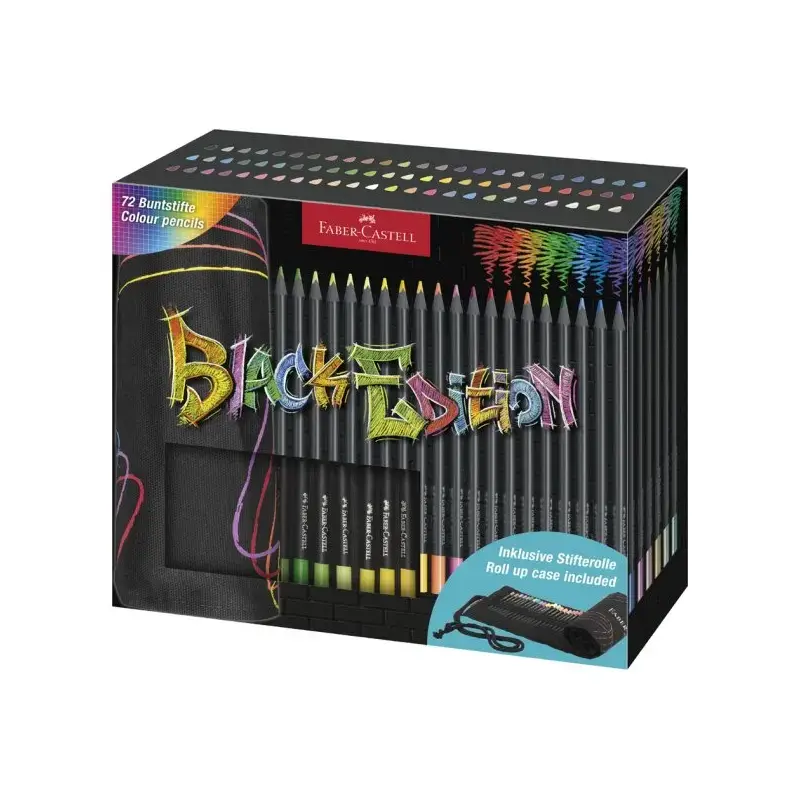 Faber-Castell Black Edition Pack Enrollable de 72 Lapices de Colores - Mina Supersuave - Madera Negra - Ideales para Dibujo sobr