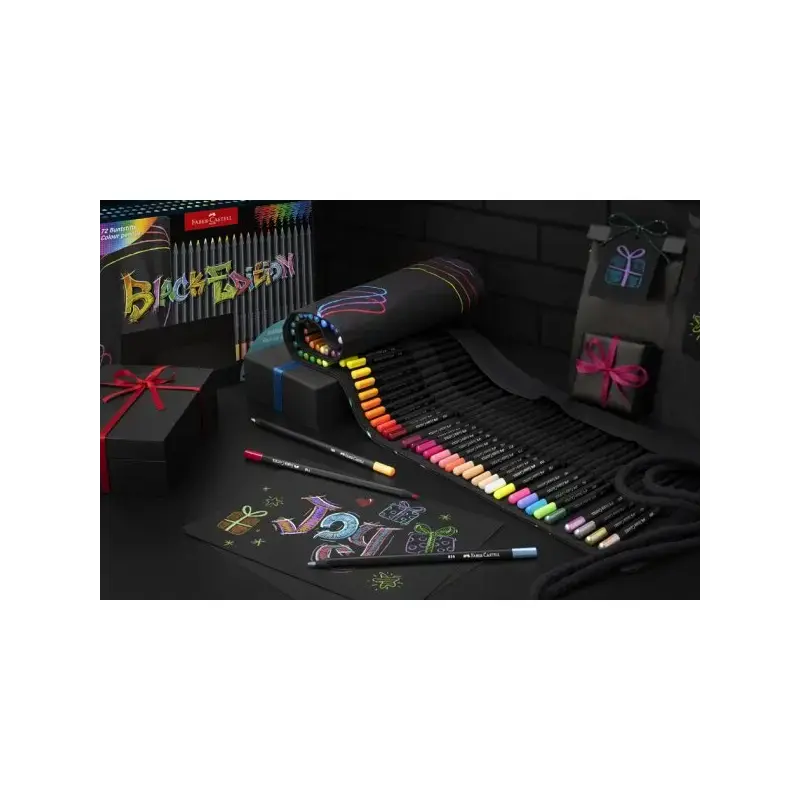 Faber-Castell Black Edition Pack Enrollable de 72 Lapices de Colores - Mina Supersuave - Madera Negra - Ideales para Dibujo sobr