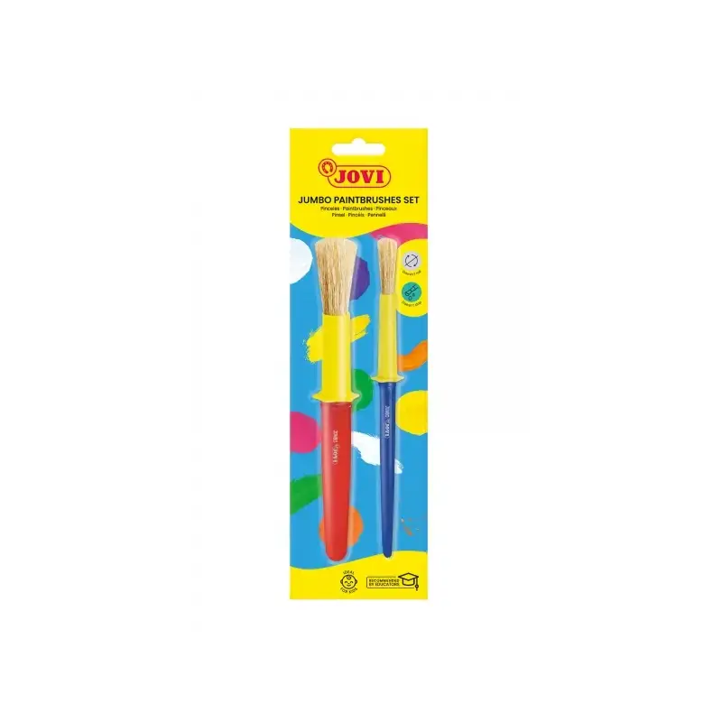 Jovi Jumbo Paint Brushes Pack 1 Pincel Mediano + 1 Pincel Grueso - Pelo Natural - Mango de Plastico - No Gotean - Facil Limpieza