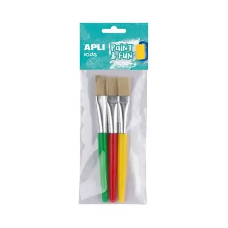 Apli Pack de 3 de Pinceles Jumbo para Niños - Punta Plana - Cerdas Sinteticas - Ideal para Desarrollo Creativo y Didactico | Aho