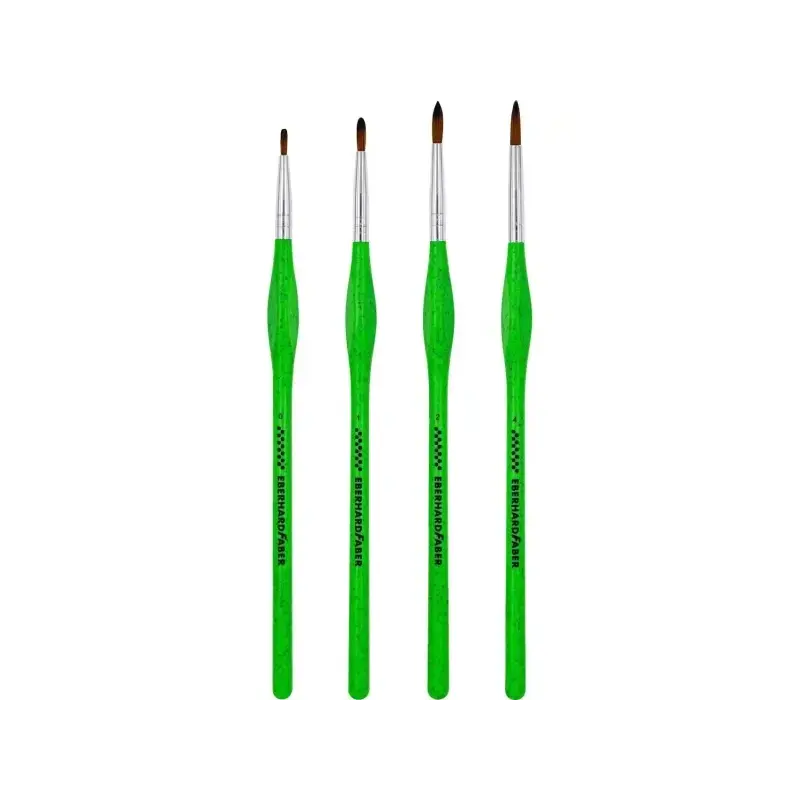 Eberhard Faber Green Winner Pack con 4 Pinceles de Pelo Sintetico Tamaños 0, 1, 2, 4 - Agarre Ergonomico - Fabricados con un 60%