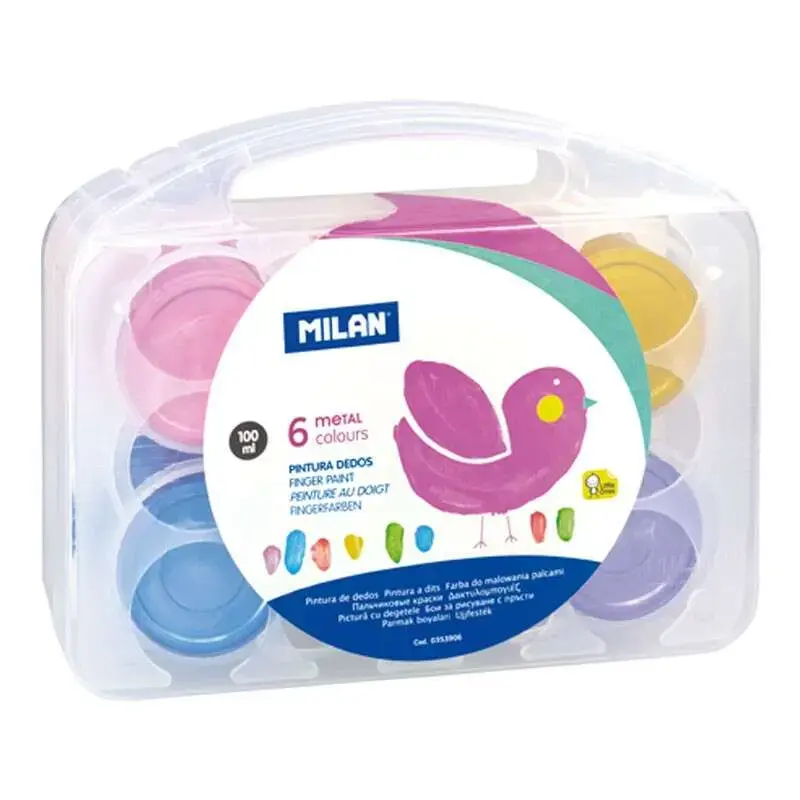 Milan Pack de 6 Botes de Pintura para Dedos - 100ml - Facil Aplicacion - Mezclable - Colores Metalizados Surtidos | Ahorro Impri