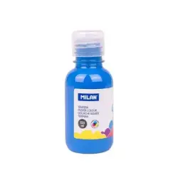 Milan Botella de Tempera 125ml - Tapon Dosificador - Secado Rapido - Mezclable - Color Azul | Ahorro Imprimiendo