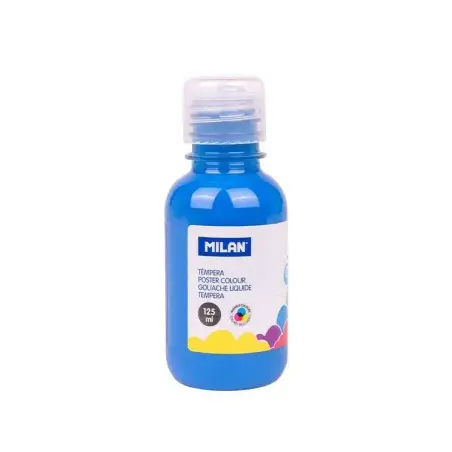 Milan Botella de Tempera 125ml - Tapon Dosificador - Secado Rapido - Mezclable - Color Azul | Ahorro Imprimiendo