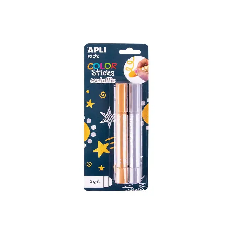 Apli Color Sticks Temperas Solidas - Pack 2 Unidades de 6g en Colores Metalizados - No Manchan, Acabado Satinado, Secado Rapido