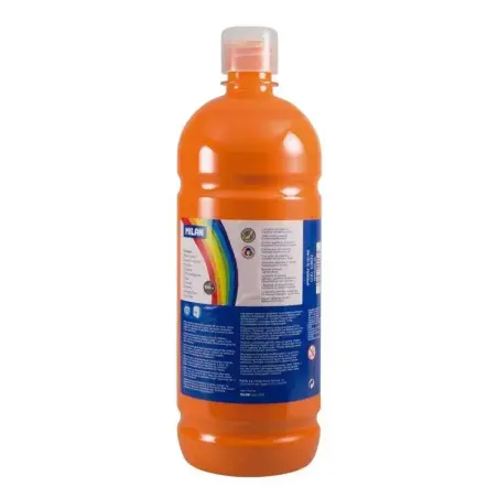 Milan Botella de Tempera 1000ml - Tapon Dosificador - Secado Rapido - Mezclable - Color Naranja | Ahorro Imprimiendo