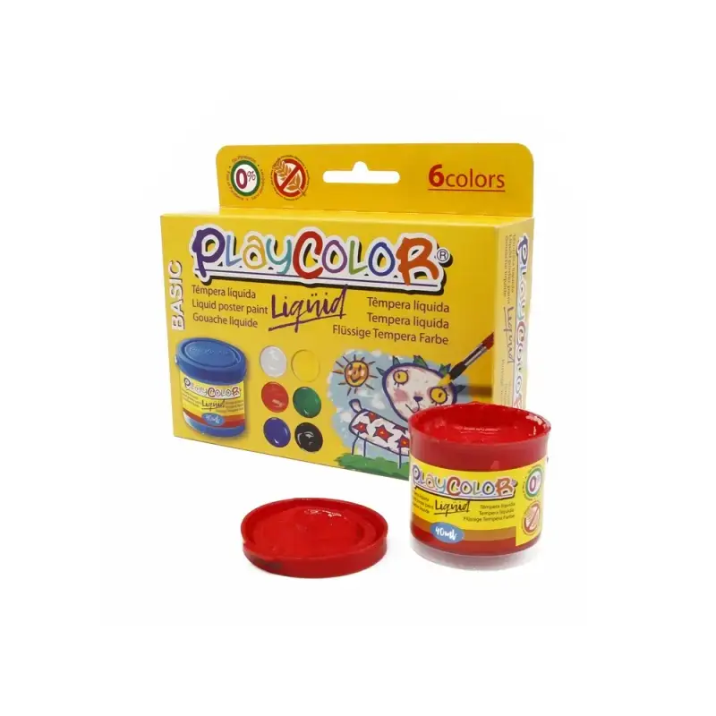 PlayColor Basic Liquid Pack de 6 Temperas 40ml - No Ondula el Papel - Gran Viscosidad - Alta Opacidad - Colores Surtidos | Ahorr