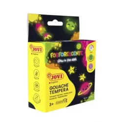Jovi Gouache Estuche de 4 Botes de Tempera 35ml Tempera Escolar - Colores Fosforescentes - Brilla en la Oscuridad - Secado Rapid