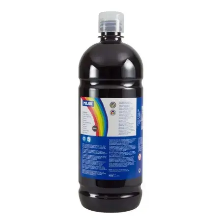 Milan Botella de Tempera 1000ml - Tapon Dosificador - Secado Rapido - Mezclable - Color Negro | Ahorro Imprimiendo