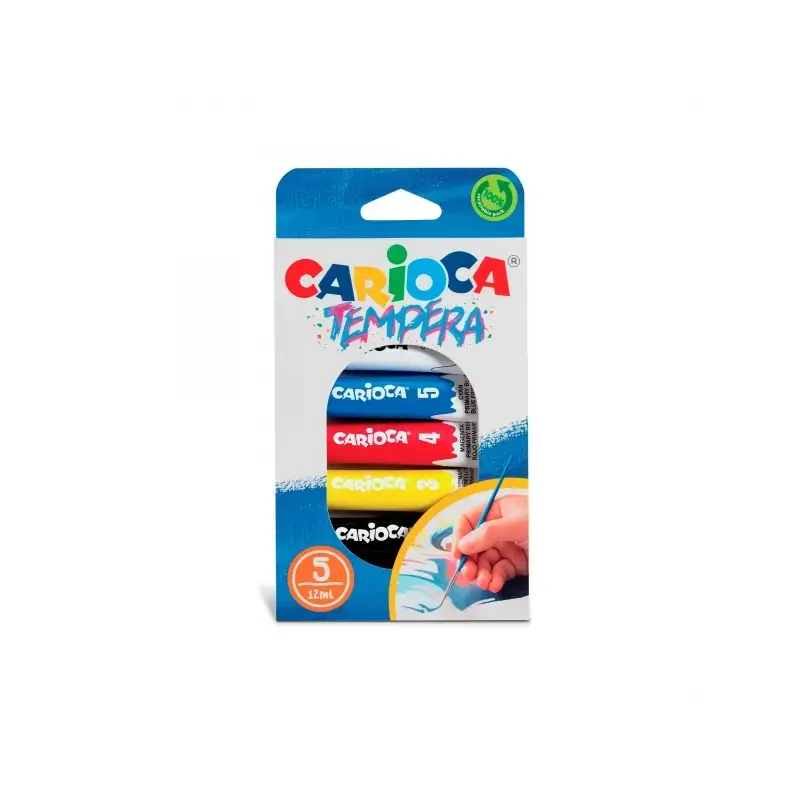 Carioca Pack de 5 Tubitos de Tempera de 12ml - Colores Superlavables - Alto Poder Cubriente - Aplicable en Materiales Porosos -