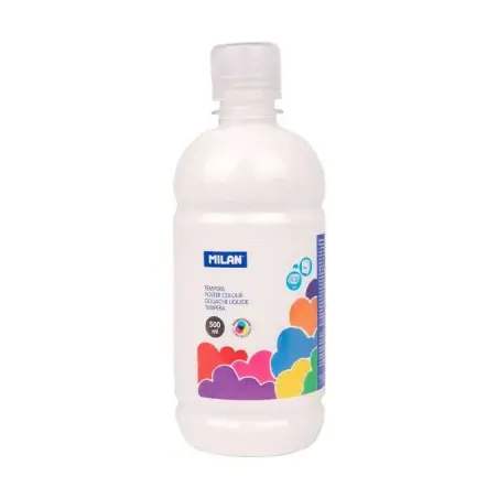 Milan Botella de Tempera 500ml - Tapon Dosificador - Secado Rapido - Mezclable - Color Blanco | Ahorro Imprimiendo