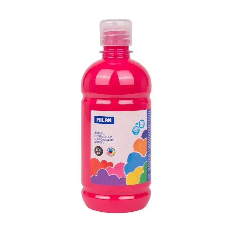 Milan Botella de Tempera 500ml - Tapon Dosificador - Secado Rapido - Mezclable - Color Magenta | Ahorro Imprimiendo
