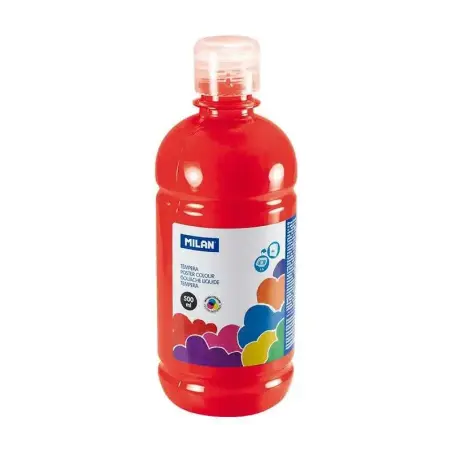 Milan Botella de Tempera 500ml - Tapon Dosificador - Secado Rapido - Mezclable - Color Rojo | Ahorro Imprimiendo