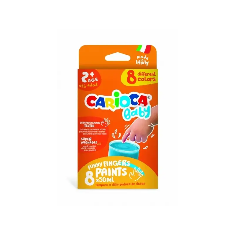 Carioca Tempera Baby Pack de 8 Botes de Pintura de Dedos 2+ - Lavable - Atoxica - sin Olor - Maxima Creatividad y Diversion - Co