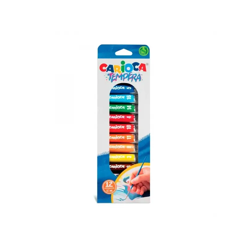 Carioca Pack de 12 Tubitos de Tempera 12ml - Colores Superlavables - Alto Poder Cubriente - Aplicable en Materiales Porosos - Co