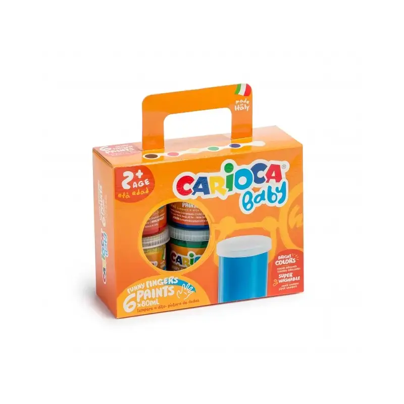 Carioca Tempera Baby Pack de 6 Botes de Pintura de Dedos 2+ - Lavable - Atoxica - sin Olor - Maxima Creatividad y Diversion - Co