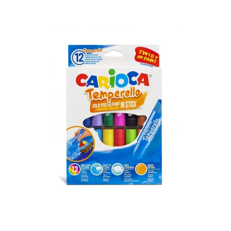 Carioca Temperello Pack de 12 Temperas Solidas - Colores Brillantes y Lavables - Gran Cobertura - Faciles de Mezclar - Sin Disol