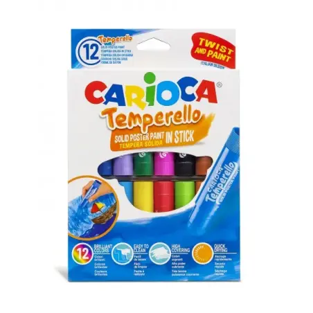 Carioca Temperello Pack de 12 Temperas Solidas - Colores Brillantes y Lavables - Gran Cobertura - Faciles de Mezclar - Sin Disol