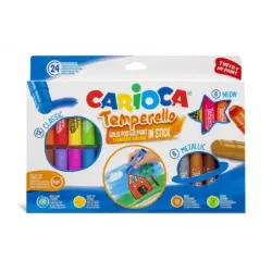 Carioca Temperello Pack de 24 Temperas Solidas - Colores Brillantes y Lavables - Gran Cobertura - Faciles de Mezclar - Sin Disol