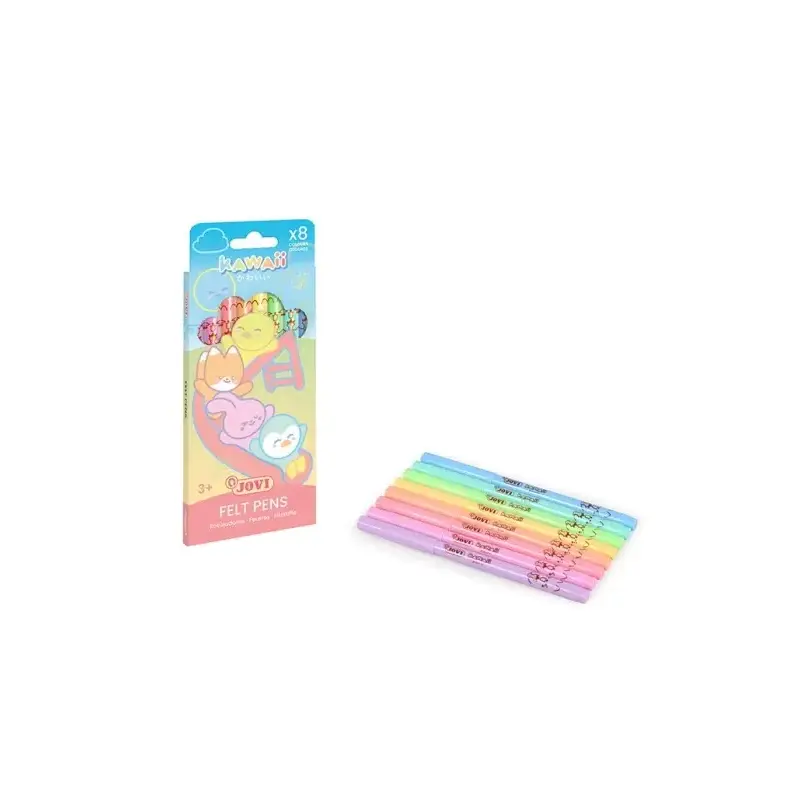 Jovi Kawaii Felt Pens Pack con 8 Rotuladores Punta Media de 3mm - Capuchon de Seguridad Ventilado - Grip Triangular Ergonomico -