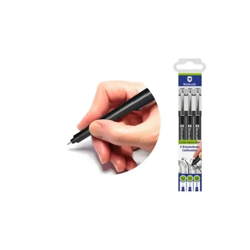 Bismark Pack 3 Rotuladores Calibrados 0.2, 0.4, 0.8mm - Color Negro | Ahorro Imprimiendo