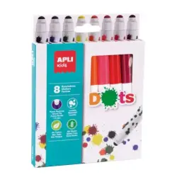 Apli Kids Dots Pack de 8 Rotuladores Punta Redonda Bloqueada de Ø 7.5mm - Facilmente Lavables - Capuchon Anti Asfixia- Colores S