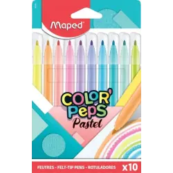 Maped Color´Peps Pastel Pack de 10 Rotuladores con Punta Media Bloqueada 2.8mm - Tinta Lavable - Colores Pastel Surtidos | Ahorr