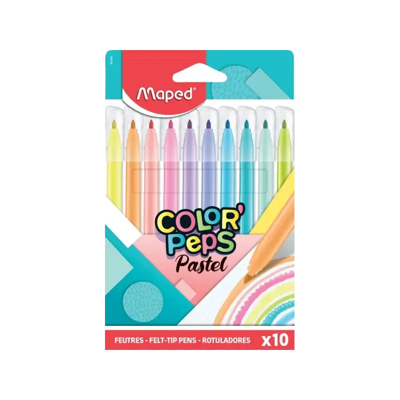 Maped Color´Peps Pastel Pack de 10 Rotuladores con Punta Media Bloqueada 2.8mm - Tinta Lavable - Colores Pastel Surtidos | Ahorr
