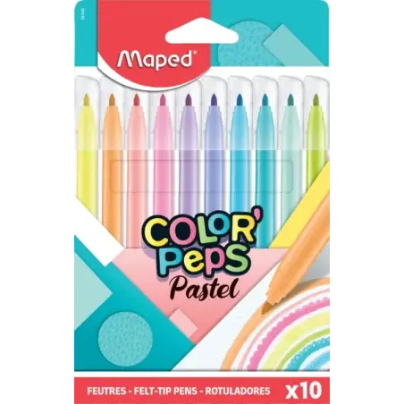 Maped Color´Peps Pastel Pack de 10 Rotuladores con Punta Media Bloqueada 2.8mm - Tinta Lavable - Colores Pastel Surtidos | Ahorr
