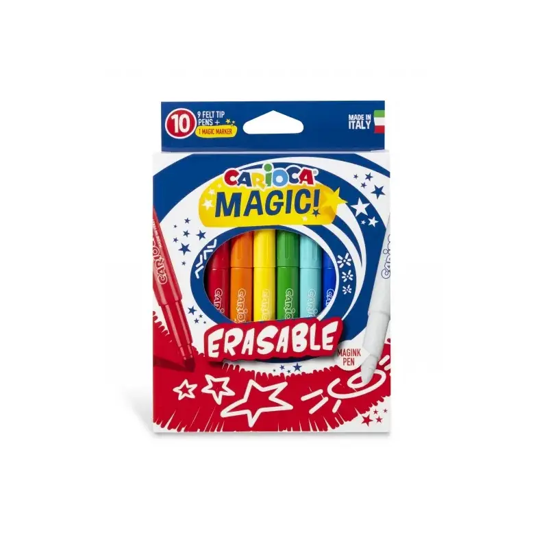 Carioca Magic Markers Pack de 10 Rotuladores Magicos Erasable - Tinta Magica Cambia de Color - Incluye Rotulador Magink para Bor
