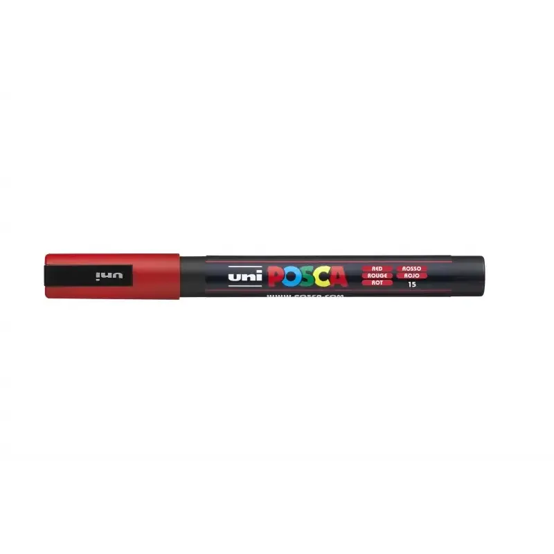 Posca PC-3M Marcador de Pintura - Punta Conica 0.9-1.3mm - Tinta Base al Agua - Resistente a la Luz - No Permanente - Color Rojo