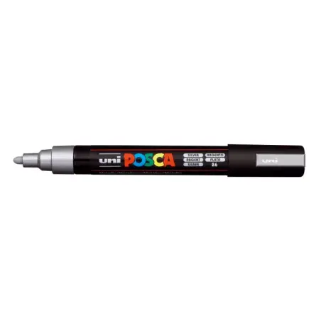 Posca PC-5M Marcador de Pintura - Punta de Poliester 1.8-2.5mm - Tinta Base al Agua - Resistente a la Luz - Color Plata | Ahorro