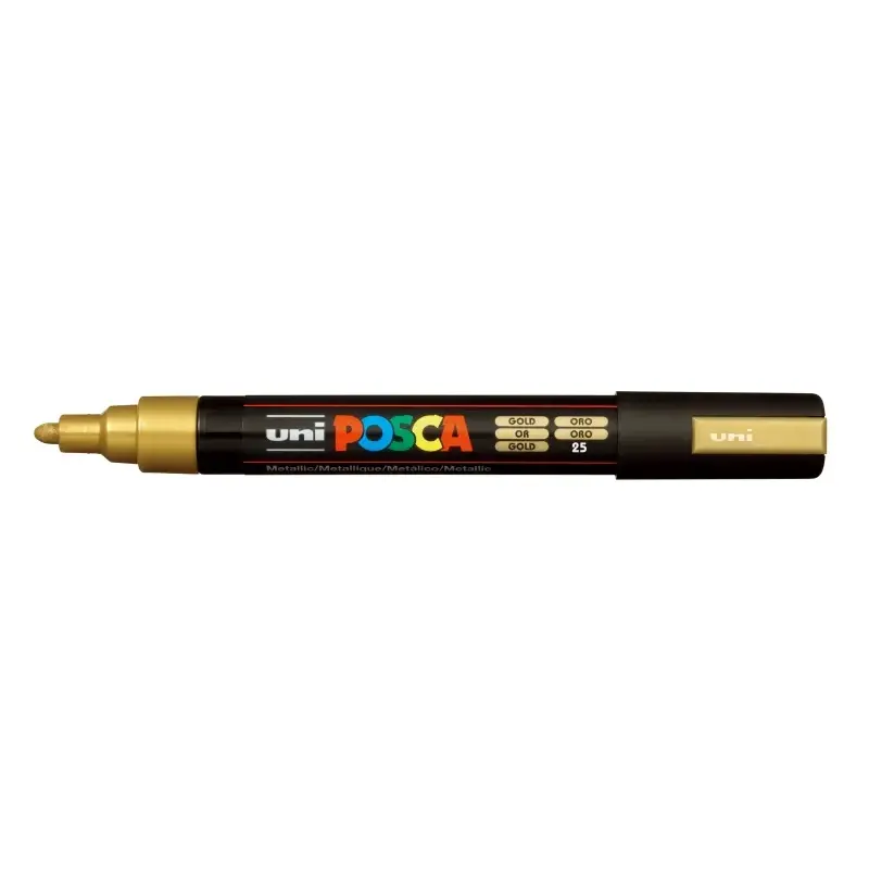 Posca PC-5M Marcador de Pintura - Punta de Poliester 1.8-2.5mm - Tinta Base al Agua - Resistente a la Luz - Color Oro | Ahorro I