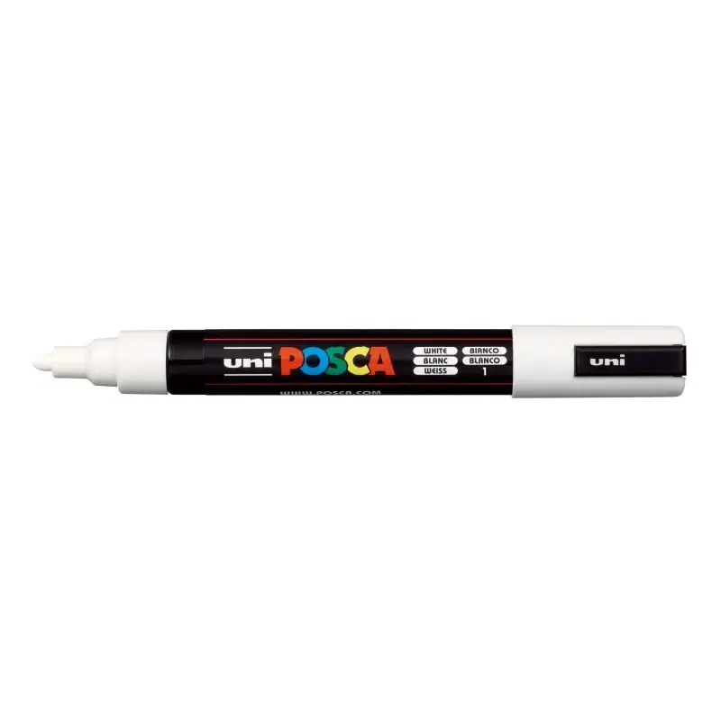 Posca PC-5M Marcador de Pintura - Punta de Bala 1.8-2.5mm - Tinta Base al Agua - Resistente a la Luz - Color Blanco | Ahorro Imp