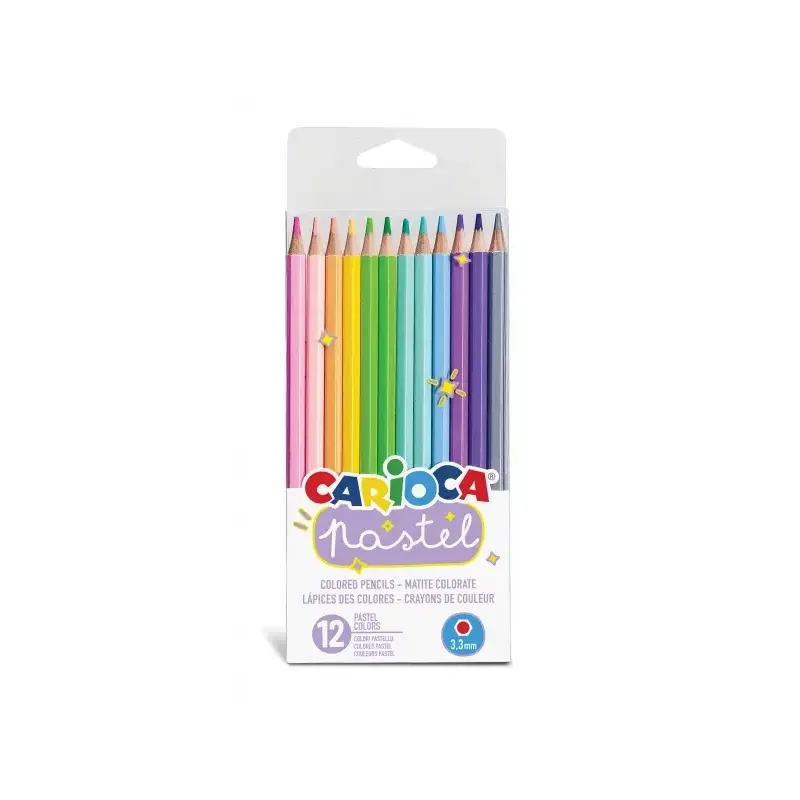 Carioca Pack de 12 Lapices de Madera Pastel - Colores Pastel - Cuerpo Hexagonal - Colores Brillantes y Lavables - Escritura Blan