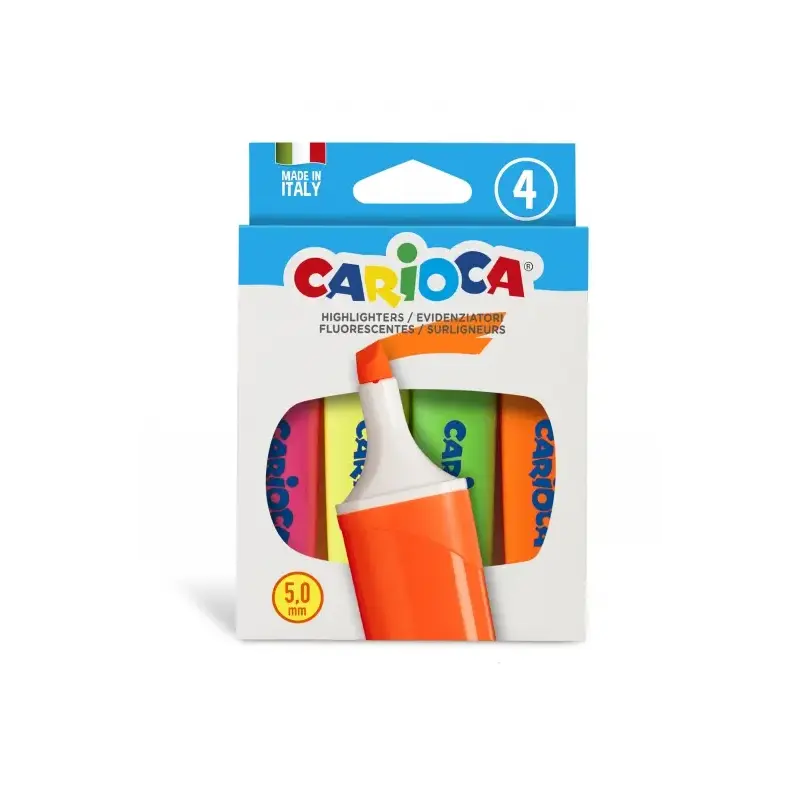 Carioca Memolight Pack de 4 Marcadores - Punta Biselada de 5mm - Colores Brillantes y Lavables - Tinta a Base de Agua - Colorrs
