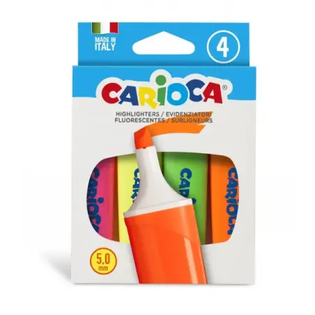 Carioca Memolight Pack de 4 Marcadores - Punta Biselada de 5mm - Colores Brillantes y Lavables - Tinta a Base de Agua - Colorrs