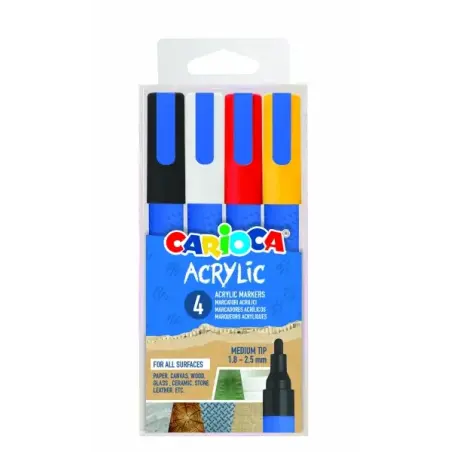 Carioca Acrylic Pack de 4 Marcadores de Pintura Acrilica - Punta Redonda Media 1.8-2.5mm - Tinta a Base de Agua - Alta Cobertura