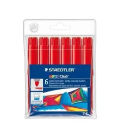 Staedtler Noris Jumbo 340 Pack de 6 Rotuladores Jumbo - Punta de Fibra - Trazo 3mm - Tapa Ventilada - Color Rojo | Ahorro Imprim