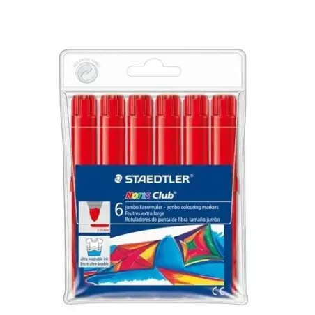 Staedtler Noris Jumbo 340 Pack de 6 Rotuladores Jumbo - Punta de Fibra - Trazo 3mm - Tapa Ventilada - Color Rojo | Ahorro Imprim