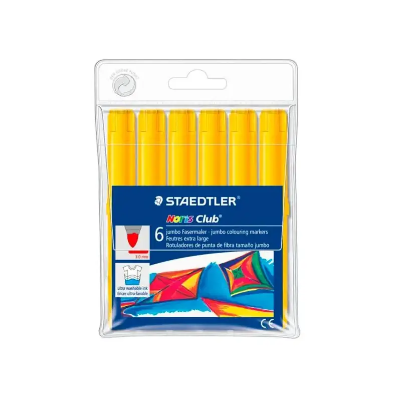 Staedtler Noris Jumbo 340 Pack de 6 Rotuladores Jumbo - Punta de Fibra - Trazo 3mm - Tapa Ventilada - Color Amarillo | Ahorro Im
