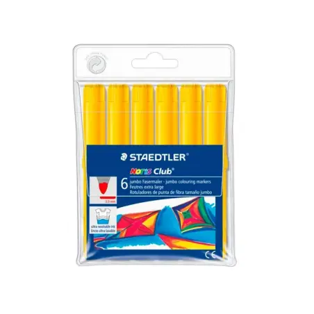 Staedtler Noris Jumbo 340 Pack de 6 Rotuladores Jumbo - Punta de Fibra - Trazo 3mm - Tapa Ventilada - Color Amarillo | Ahorro Im