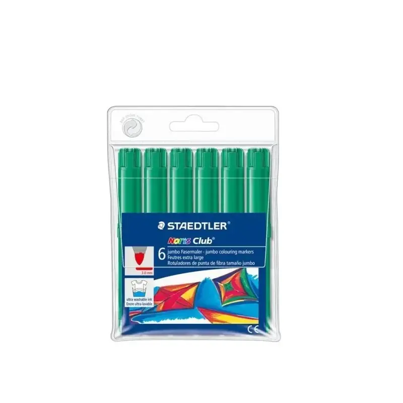 Staedtler Noris Jumbo 340 Pack de 6 Rotuladores Jumbo - Punta de Fibra - Trazo 3mm - Tapa Ventilada - Color Verde | Ahorro Impri