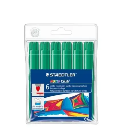 Staedtler Noris Jumbo 340 Pack de 6 Rotuladores Jumbo - Punta de Fibra - Trazo 3mm - Tapa Ventilada - Color Verde | Ahorro Impri